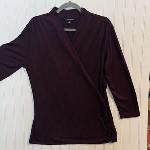 41 Hawthorne Women's Burgundy Tunic Crossover Blouse  Sleeve XL
